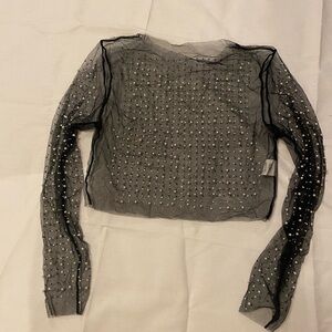 Embellished Sheer Black Long-Sleeve Blouse